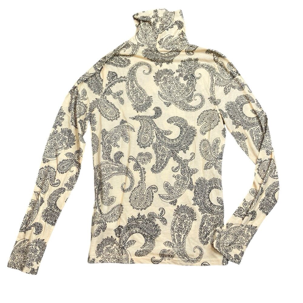 J Crew Paisley Turtleneck Top Womens M Cream Feather Jersey Lightweight CP723 - Picture 6 of 10
